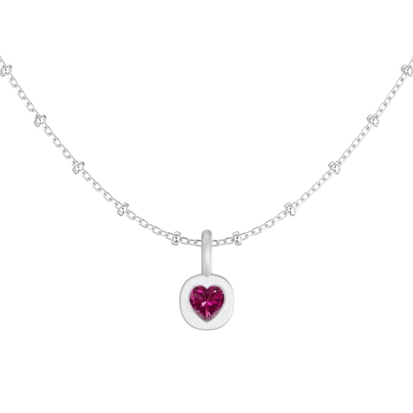 银S925玫红色心形吊坠闪砂设计圆珠十字链时尚小众项链