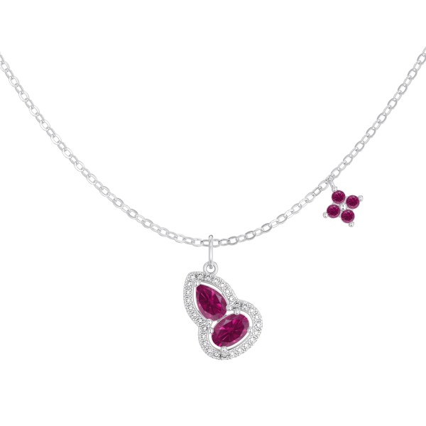 银S925旦形水滴红刚色满钻葫芦红色四叶草吊坠时尚精致小众项链
