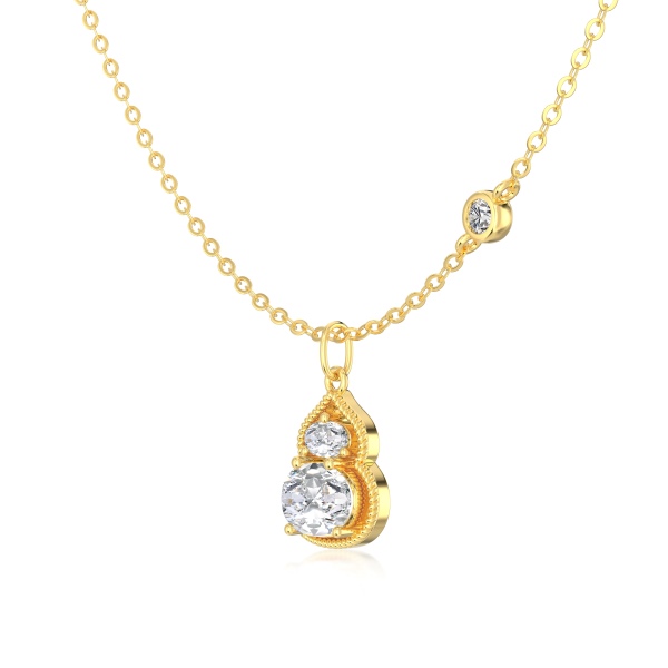 银S925白色旦形镶嵌葫芦圆锆吊坠小众时尚精致项链