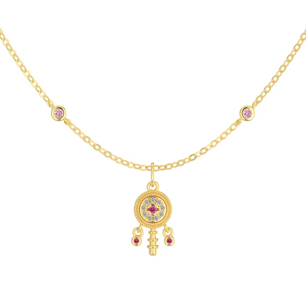 银S925白色玫红色粉色圆锆镶嵌拨浪鼓吊坠小众时尚精致项链