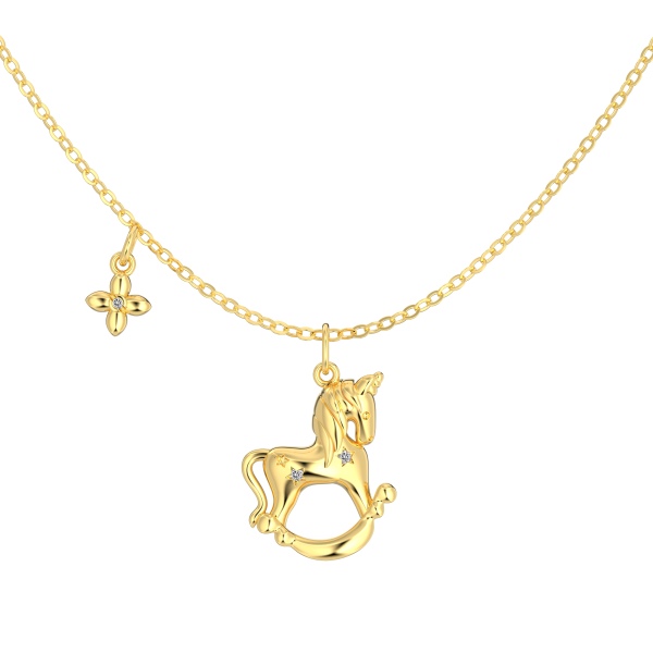 银S925白色圆锆镶嵌木马四叶草光面设计马年小众时尚项链