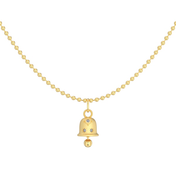 银S925白色圆锆镶嵌光面铃铛吊坠精致时尚小众圆珠链项链