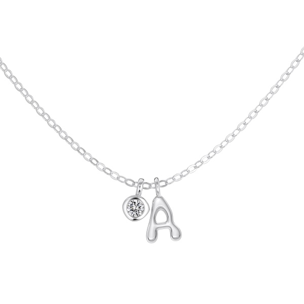 银S925白色圆锆哑光喷砂字母不规则吊坠简约时尚精致项链