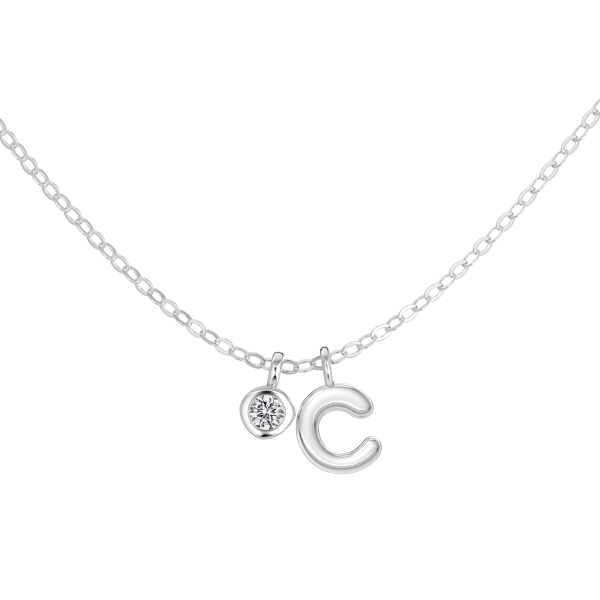 银S925白色圆锆哑光喷砂字母不规则吊坠简约时尚精致项链