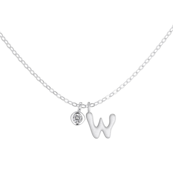 银S925白色圆锆哑光喷砂字母不规则吊坠简约时尚精致项链