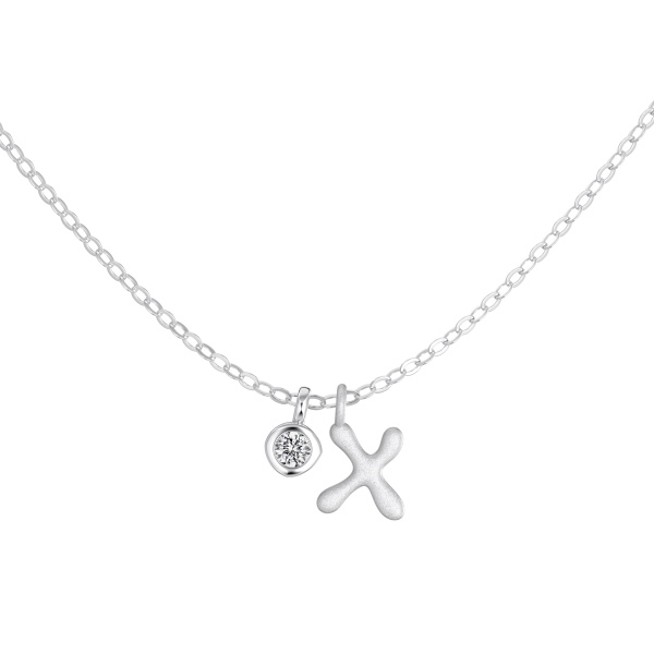 银S925白色圆锆哑光喷砂字母不规则吊坠简约时尚精致项链