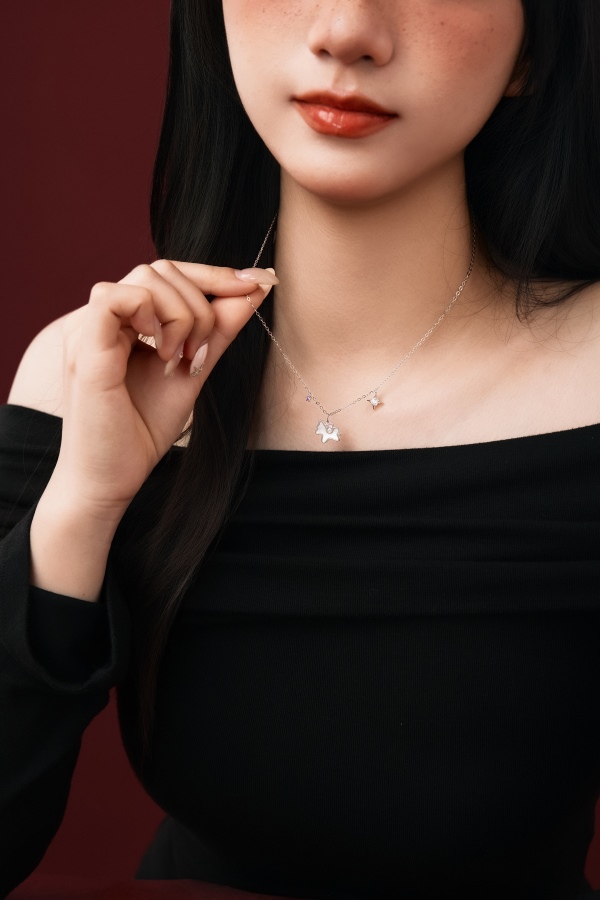 银S925白色小马驹贝壳独角兽星星紫色小圆锆吊坠时尚小众高级感项链