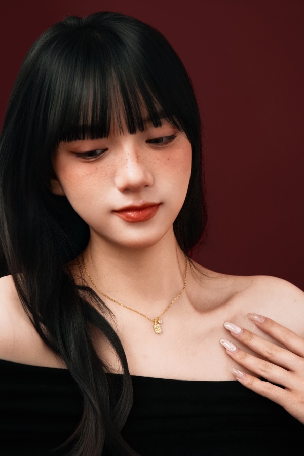 银S925白色圆锆镶嵌發方牌不规则圆锆寓意发财吊坠小众时尚项链