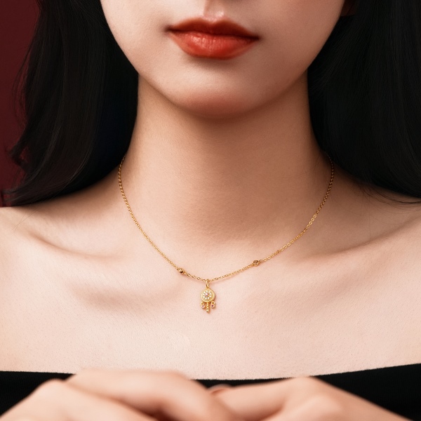 银S925白色玫红色粉色圆锆镶嵌拨浪鼓吊坠小众时尚精致项链