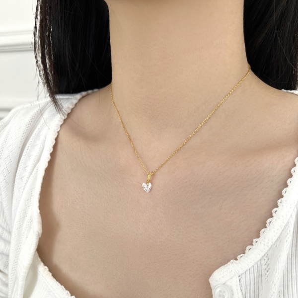 银S925单孔爱心锆石吊坠简约时尚项链