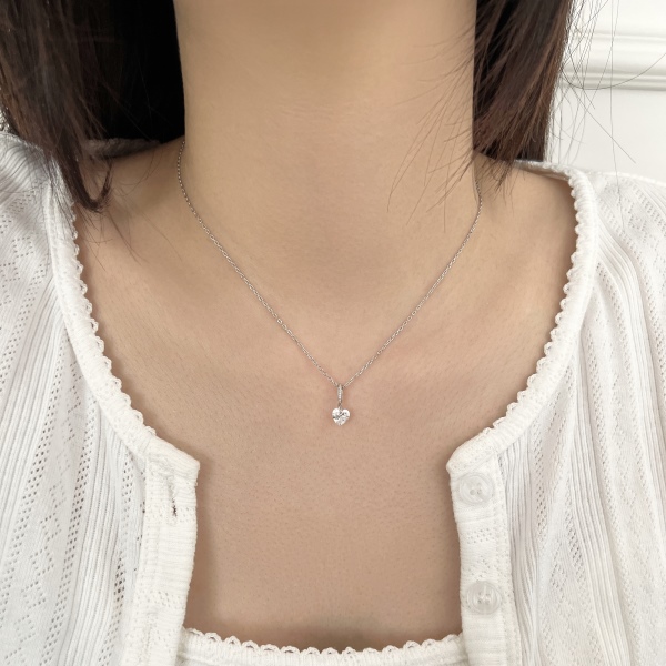 银S925单孔爱心锆石吊坠简约时尚项链