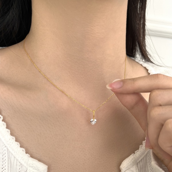 银S925单孔爱心锆石吊坠简约时尚项链