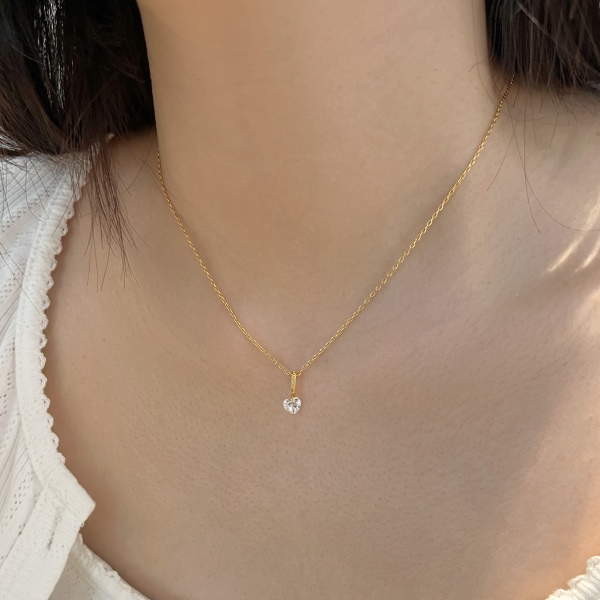 银S925单孔爱心锆石吊坠简约时尚项链