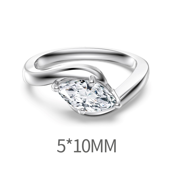 银S925白色马眼单钻锆石镶嵌线条时尚大气小众戒指