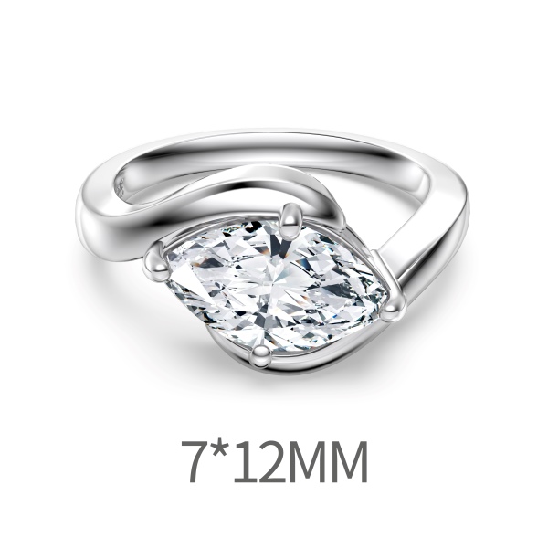 银S925白色马眼单钻锆石镶嵌线条时尚大气小众戒指