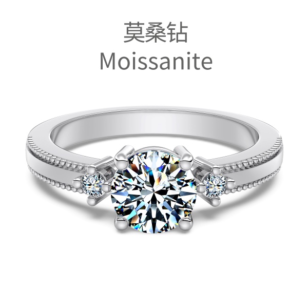 「莫桑钻 Moissanite 系列」跨境爆款S925纯银白色圆形单钻设计小钻微镶戒指
