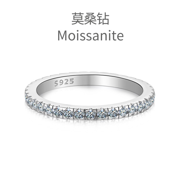 「莫桑钻 Moissanite 系列」欧美爆款S925纯银戒指女士排锆订婚结婚