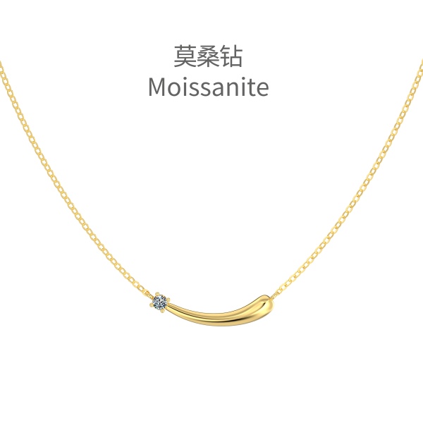 「莫桑钻 Moissanite 系列」银S925白色莫桑钻圆形单边钻微笑小辣椒弧形吊坠时尚简约小众项链
