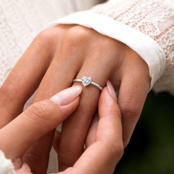 「莫桑钻 Moissanite 系列」S925纯银经典爱心主石婚戒1克拉仿钻高品质