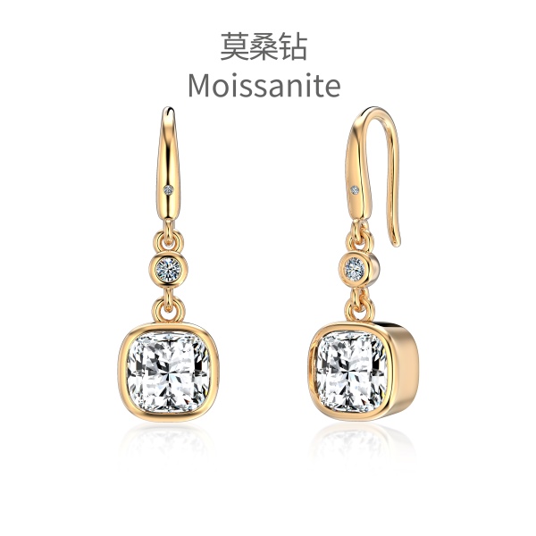 「莫桑钻 Moissanite 系列」银S925白色肥正方莫桑钻镶嵌小众时尚耳钩耳环