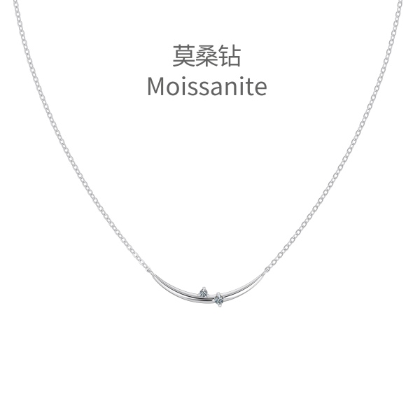 「莫桑钻 Moissanite 系列」银S925白色莫桑钻圆形单边钻微笑小辣椒弧形吊坠时尚简约小众项链