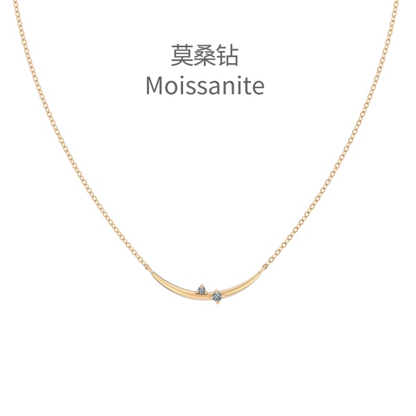 「莫桑钻 Moissanite 系列」银S925白色莫桑钻圆形单边钻微笑小辣椒弧形吊坠时尚简约小众项链