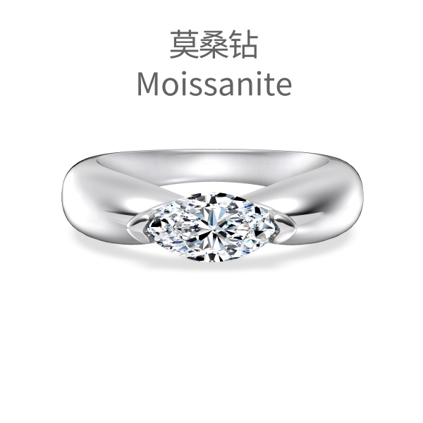 「莫桑钻 Moissanite 系列」银S925白色马眼单钻设计小众时尚高级感戒指