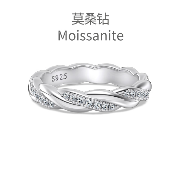 「莫桑钻 Moissanite 系列」银S925白色圆形镶嵌线条缠绕设计小众时尚高级感戒指