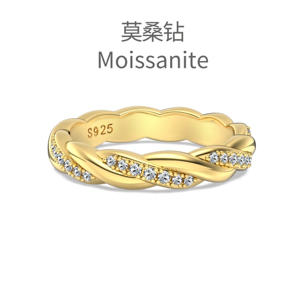 「莫桑钻 Moissanite 系列」银S925白色圆形镶嵌线条缠绕设计小众时尚高级感戒指