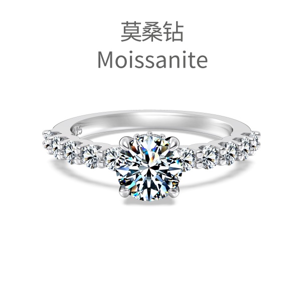 「莫桑钻 Moissanite 系列」银S925白色圆形莫桑钻镶嵌设计时尚高级感戒指