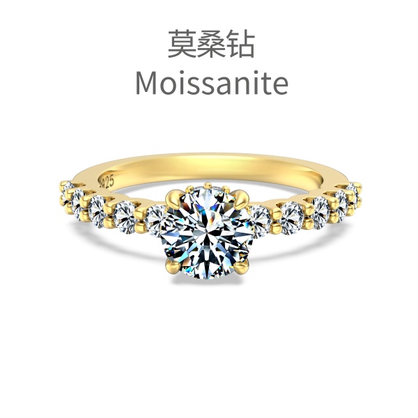 「莫桑钻 Moissanite 系列」银S925白色圆形莫桑钻镶嵌设计时尚高级感戒指