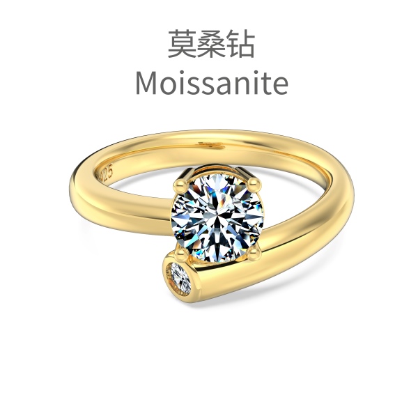 「莫桑钻 Moissanite 系列」银S925白色圆形莫桑钻镶嵌缠绕交错造型时尚高级感戒指