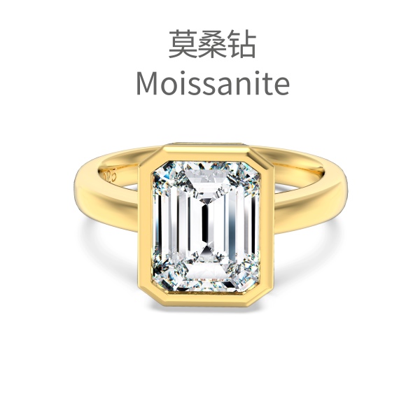 「莫桑钻 Moissanite 系列」银S925白色长方倒角祖母绿切莫桑钻单钻镶嵌时尚高级感戒指