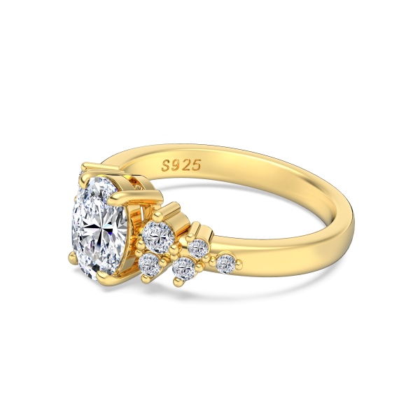 「莫桑钻 Moissanite 系列」银S925白色旦形椭圆圆形莫桑钻镶嵌时尚高级感戒指