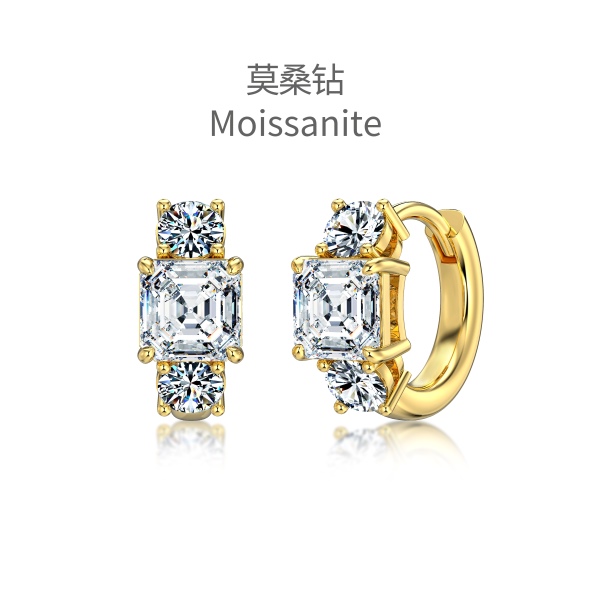 「莫桑钻 Moissanite 系列」银S925白色正方形圆形莫桑钻镶嵌小众时尚圆圈耳环