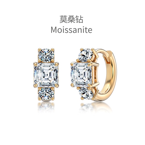 「莫桑钻 Moissanite 系列」银S925白色正方形圆形莫桑钻镶嵌小众时尚圆圈耳环