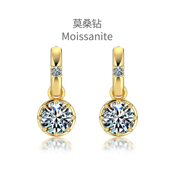 「莫桑钻 Moissanite 系列」银S925白色圆形莫桑钻镶嵌可拆卸吊坠设计小众时尚圆圈耳环