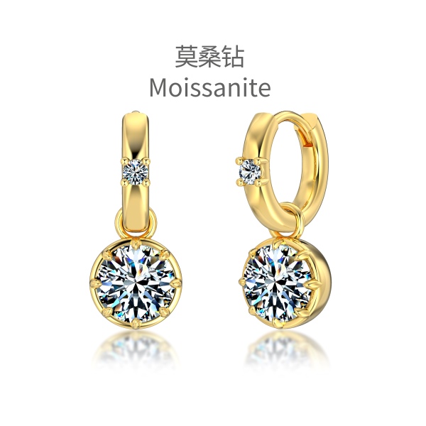 「莫桑钻 Moissanite 系列」银S925白色圆形莫桑钻镶嵌可拆卸吊坠设计小众时尚圆圈耳环