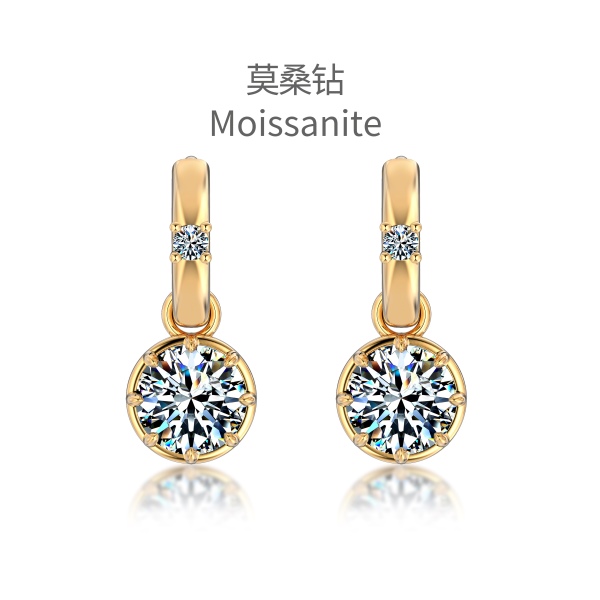 「莫桑钻 Moissanite 系列」银S925白色圆形莫桑钻镶嵌可拆卸吊坠设计小众时尚圆圈耳环