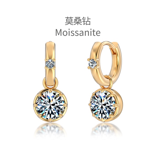 「莫桑钻 Moissanite 系列」银S925白色圆形莫桑钻镶嵌可拆卸吊坠设计小众时尚圆圈耳环