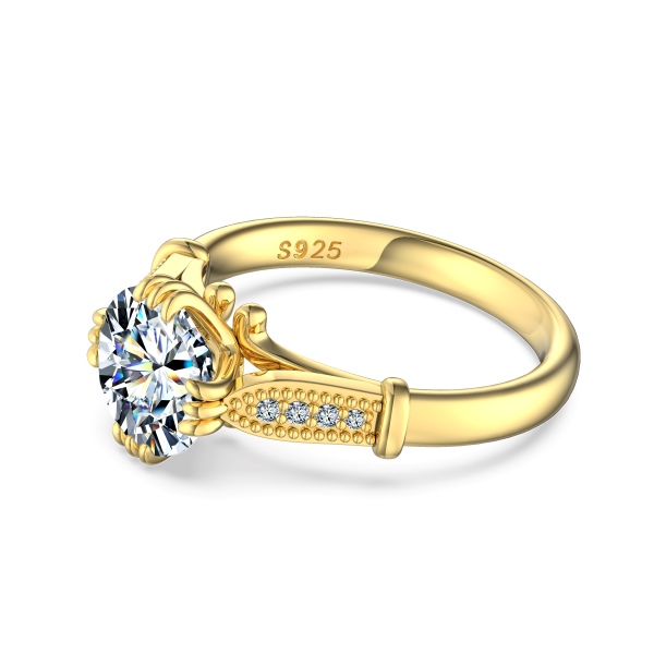 「莫桑钻 Moissanite 系列」银S925白色圆锆镶嵌莫桑钻花纹时尚高级感戒指