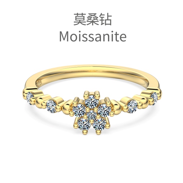 「莫桑钻 Moissanite 系列」银S925白色圆形莫桑钻花朵造型小巧精致设计戒指