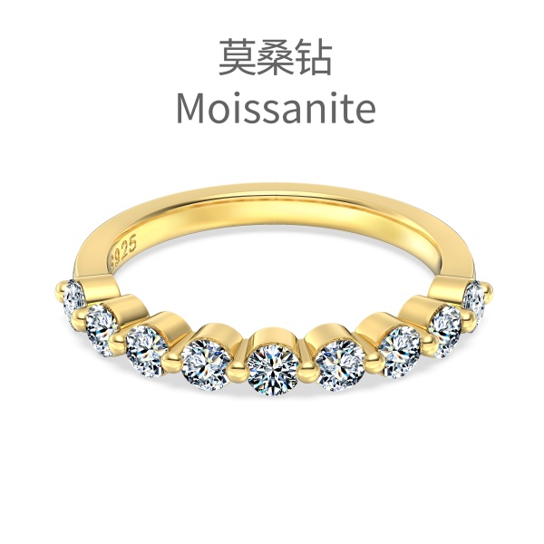 「莫桑钻 Moissanite 系列」银S925白色圆形莫桑钻半圈镶嵌小巧精致设计戒指