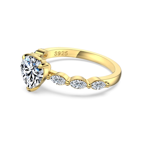 「莫桑钻 Moissanite 系列」银S925白色心形马眼莫桑钻半圈镶嵌时尚高级感戒指