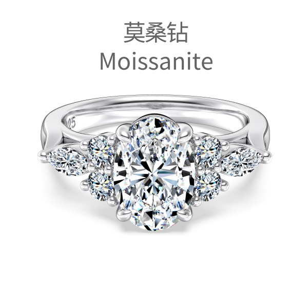 「莫桑钻 Moissanite 系列」银S925白色旦形圆形马眼镶嵌莫桑钻时尚高级感戒指