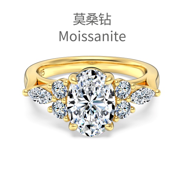 「莫桑钻 Moissanite 系列」银S925白色旦形圆形马眼镶嵌莫桑钻时尚高级感戒指