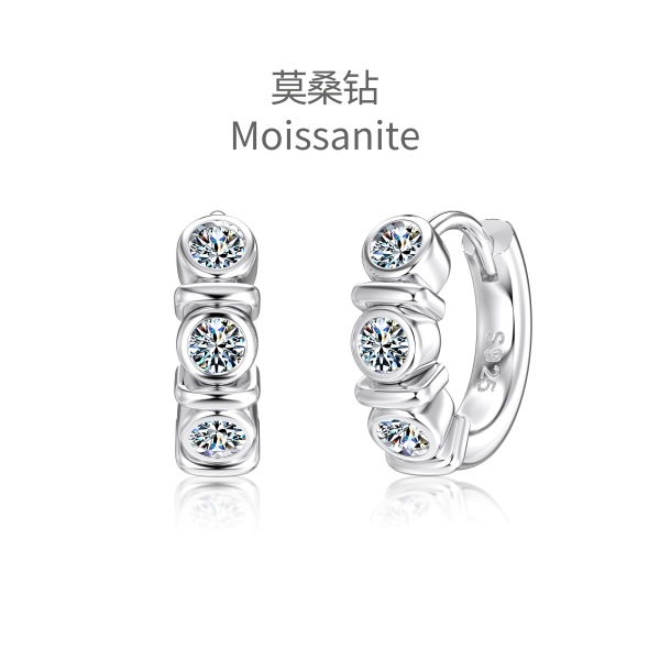 「莫桑钻 Moissanite 系列」银S925白色圆锆包镶小光环设计小众时尚高级感套装圆圈耳环