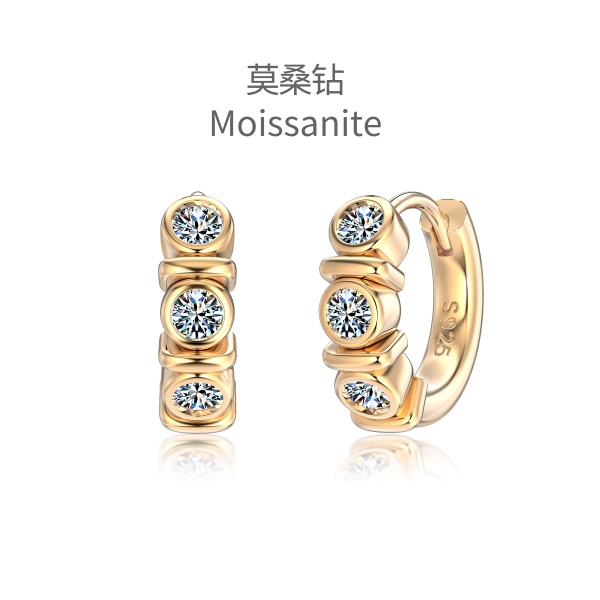 「莫桑钻 Moissanite 系列」银S925白色圆锆包镶小光环设计小众时尚高级感套装圆圈耳环