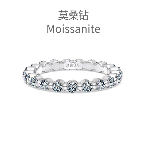「莫桑钻 Moissanite 系列」银S925白色圆形满钻镶嵌小众时尚高级感排钻戒指