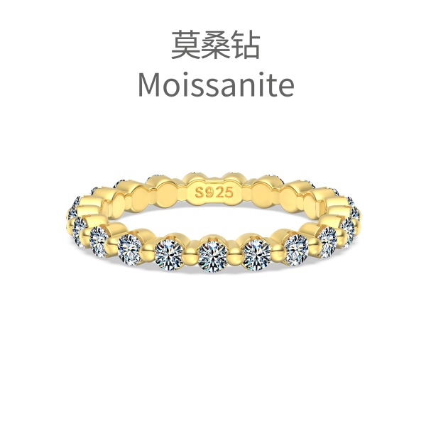 「莫桑钻 Moissanite 系列」银S925白色圆形满钻镶嵌小众时尚高级感排钻戒指